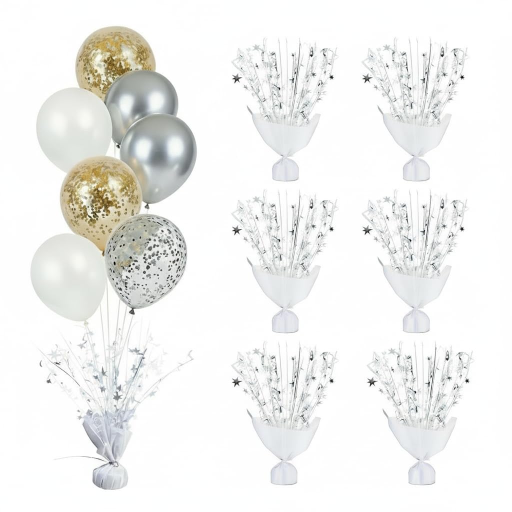 6 Pack Metallic Foil Spray Centerpiece Star Table Decoration Burst Table Centerpieces for Birthday Wedding Anniversary Graduation Holiday Party Supplies Decor (White)