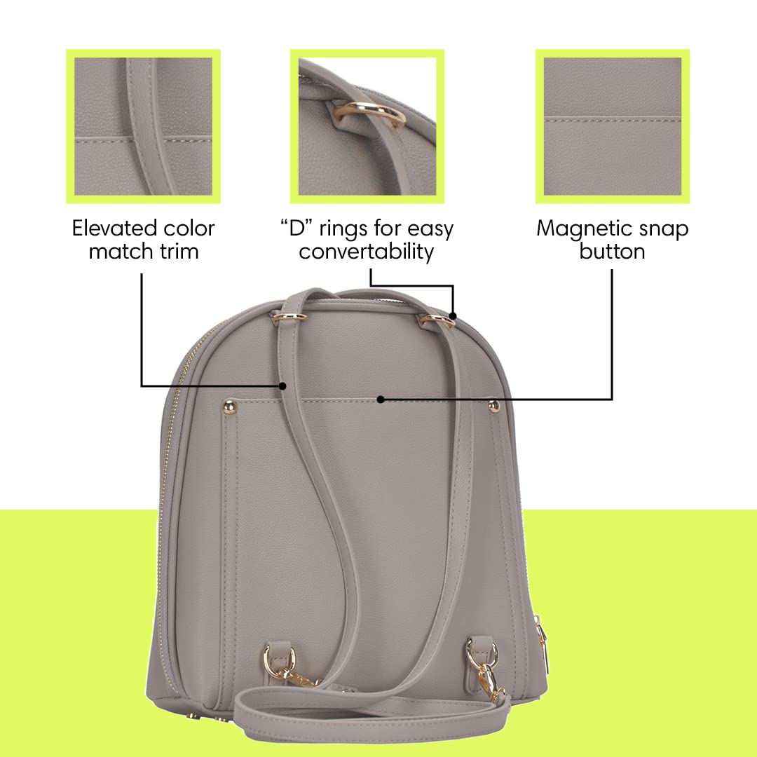 MMS Brands Miztique Daisy Convertible Backpack Purse for Women | Vegan Leather Shoulder Strap Bag or Convertible Backpack | (Taupe)