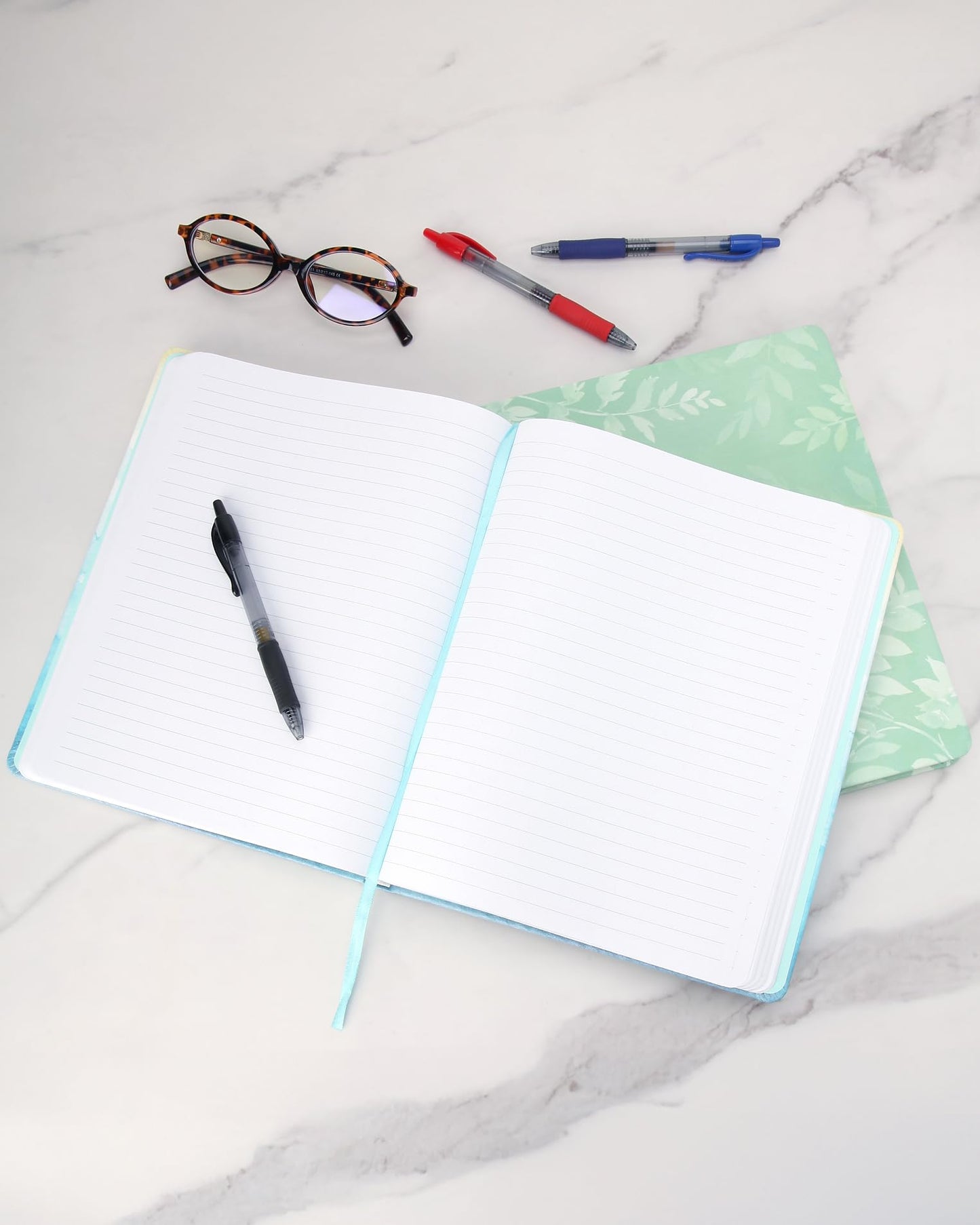 WORLD TRAVELER Large Lined Journal Notebook - Lay-Flat Hardcover Notebook with 2 Ribbon Bookmarks Hardbound Writing Journal 256 Ruled White & Ivory Pages 8x10 Inches, Abstract Ombre