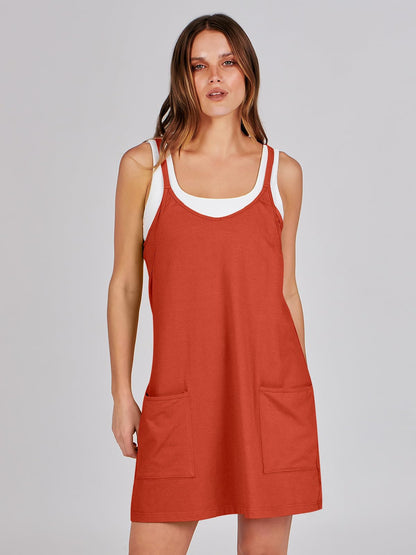 ANRABESS Women Athletic Dress Summer Tennis Workout Active Sports Mini Romper Dress Built in Shorts Travel Vacation Clothes Red XX-Large