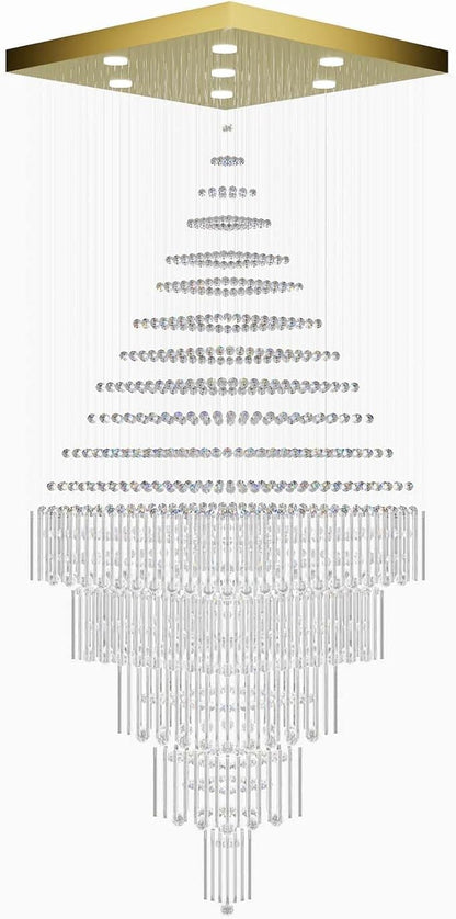 D40''X H80'' Extra Large Chandeliers for High Ceilings Crystal Raindrop Gold Chandeliers Large Villa Chandelier Entrance Foyer Square Ceiling Light LED Dimmable 2700K-6000K 16 led bulbs include