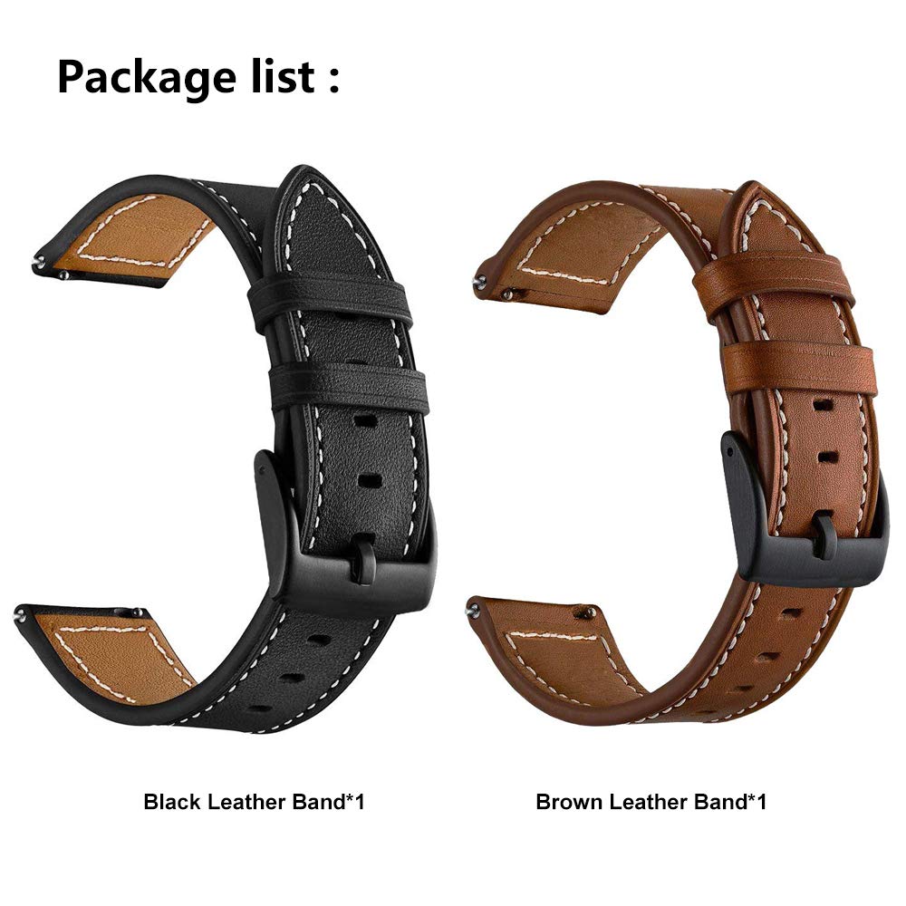 LDFAS Compatible for Fossil 22mm Band, (2 Pack) Leather Strap with Black Buckle Compatible for Fossil Gen 6/5 Carlyle/Julianna/Garrett HR, Q Explorist, Gen 5E 44mm, Sport 43mm Bands, Brown+Black