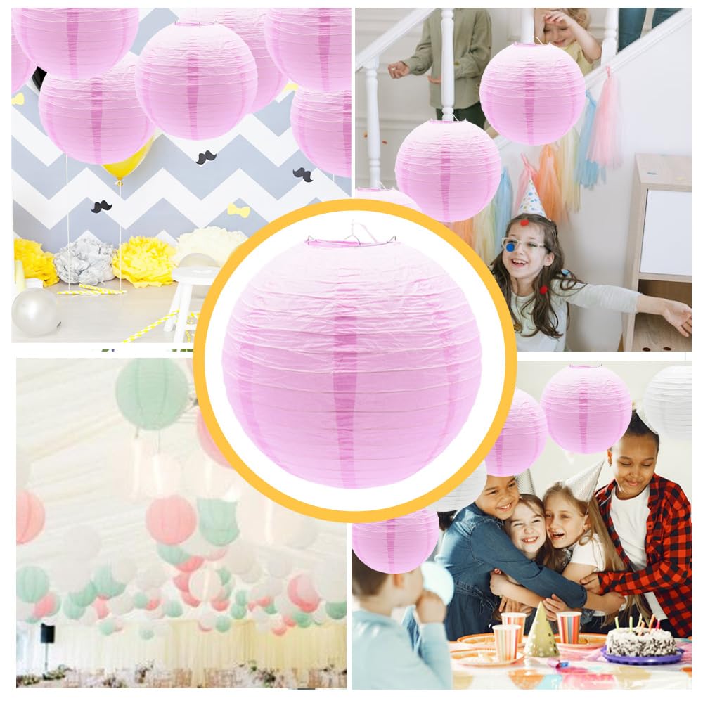 Ruidee 6Pcs Paper Lanterns Decorative Round Hanging Paper Lanterns for Birthday, Wedding, Christmas Xmas, Bridal, Home Decor, Party Decoration（12in/Pink）