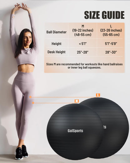 GalSports Anti-Burst Slip Resistant Stability Ball - Swiss Ball for Home Gym & Physical Therapy