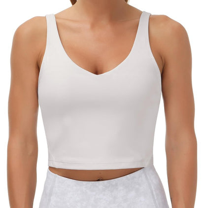 Women’s Longline Sports Bra Wirefree Padded Medium Support Yoga Bras Gym Running Workout Tank Tops (Light Grey, Small, s)