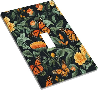 Butterflies Flower Garden Light Switch Covers 1 Gang Single Toggle Wall Plate Decorative Switchcover Electrical Switchplate for Country Living Decor