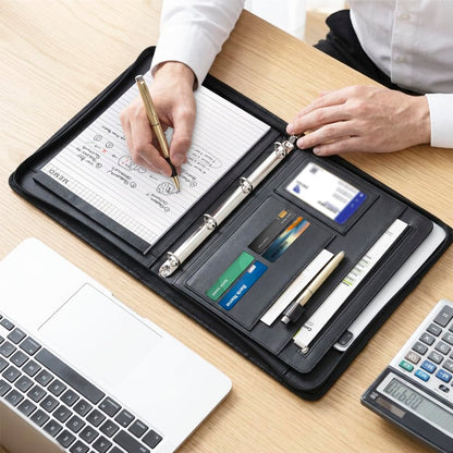 [BRAVE ELK] All-in-One Zippered Padfolio Business Portfolio, Textured Leather Portfolio Binder with 40 Transparent Sleeves, Tablet Holder & Writing Pad, Professional Document Organizer for Men & Women