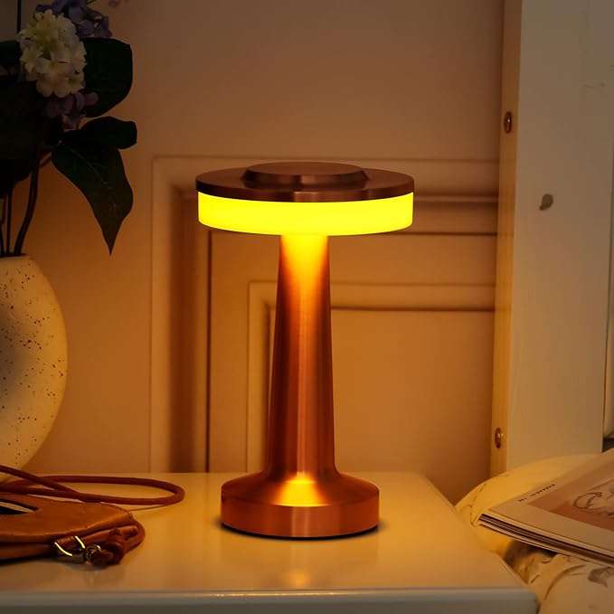 VIHOSE 8 Pcs 8 Pcs Cordless Table Lamps LED Portable Rechargeable Table Lamp with Touch Sensor 3 Color Dimming up to 15 Hours Battery Desk Light for Restaurant Nursery Living Room (Rose Gold)