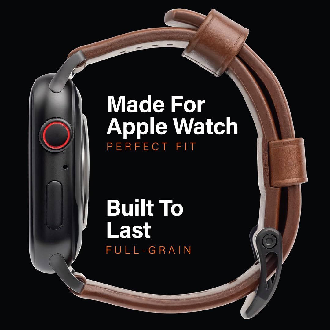 KORDIZ Modern Leather MAX Band for Apple Watch Series 11 10 9 8 7 6 5 & SE3 SE2 SE [46/45/44mm] – Premium Full-Grain Leather Strap for Men, Rugged Modern Design, Stainless Steel Buckle, Comfortable Everyday Fit – 26mm Wide Leather Band (46/45/44mm | Dark
