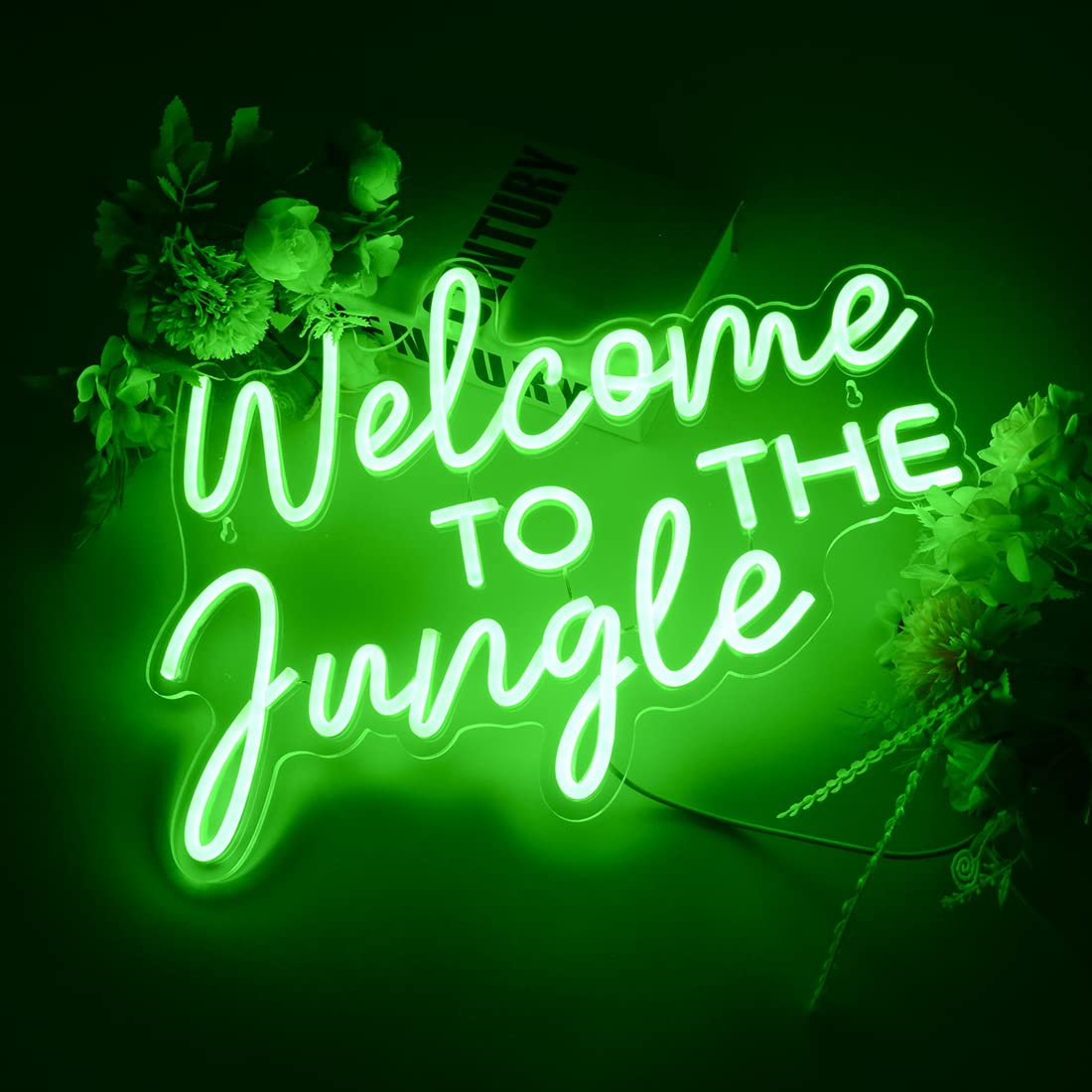 Britrio Welcome to the Jungle Neon Light Sign for Safari Jungle Themed Party Baby Shower Kids Birthday Gift Entryway Front Porch LED Neon Wall Decor 5V USB Powered with Dimmer Switch 17 Inch Green