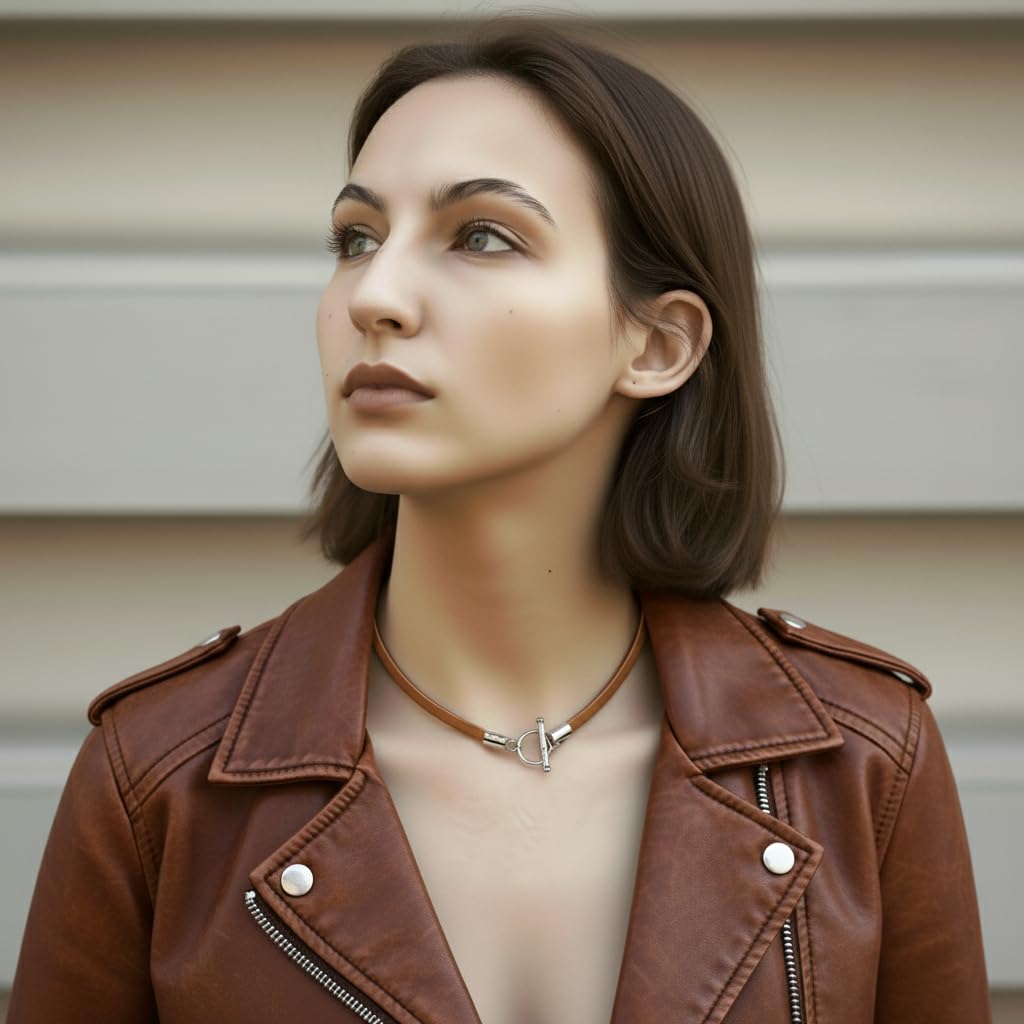 Leporem Leather Cord Necklace, 4mm Cowhide with Stainless Steel Toggle Bar Closure, Minimal Unisex Necklace for Charms & Pendants (Brown, 14 inch)