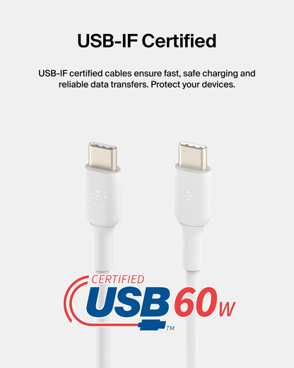 Belkin USB-C to USB-C Cable Fast Charging Cable (2M/6.6ft) for iPhone 16, iPhone 16 Pro, iPhone 16 Pro Max, Galaxy S25, S24, Note, Pixel, iPad Pro, Nintendo Switch 2, Carplay & More - Black