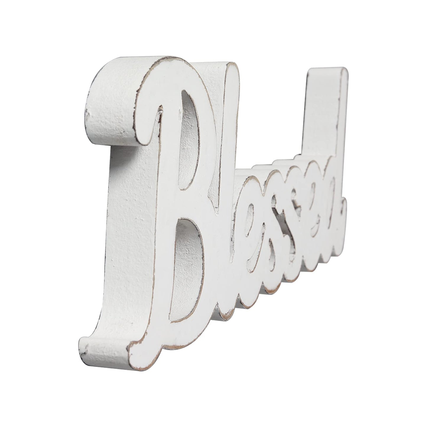 Sintosin Rustic White Wooden Blessed Sign for Tabletop 15 Inch, Wall Hanging Farmhouse Blessed Signs for Home Decor, Handmade Thanksgiving Signs Decor, Christmas Signs for Living Room Entryway