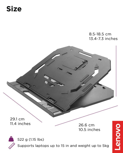 Lenovo 2-in-1 Laptop Stand - Adjustable, Portable, Foldable, Ergonomic, Non-Slip, Compatible with Laptops up to 15" and Cell Phones, Ideal for Travel