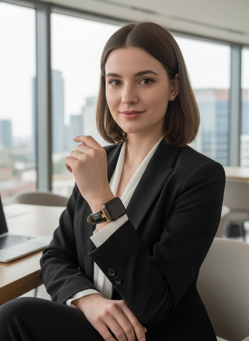 SNAKSTON Premium Faux Crocodile Leather Watch Band Compatible with Apple Watch Series Elegant Luxury Fashion Replacement Strap for Women Men Multi-Size Fit Luxury Multi-Tone Metal Buckle for iWatch Series 11/10/9/8/7/6/5/4/3/2/1/Ultra/SE (black, 42mm/44mm
