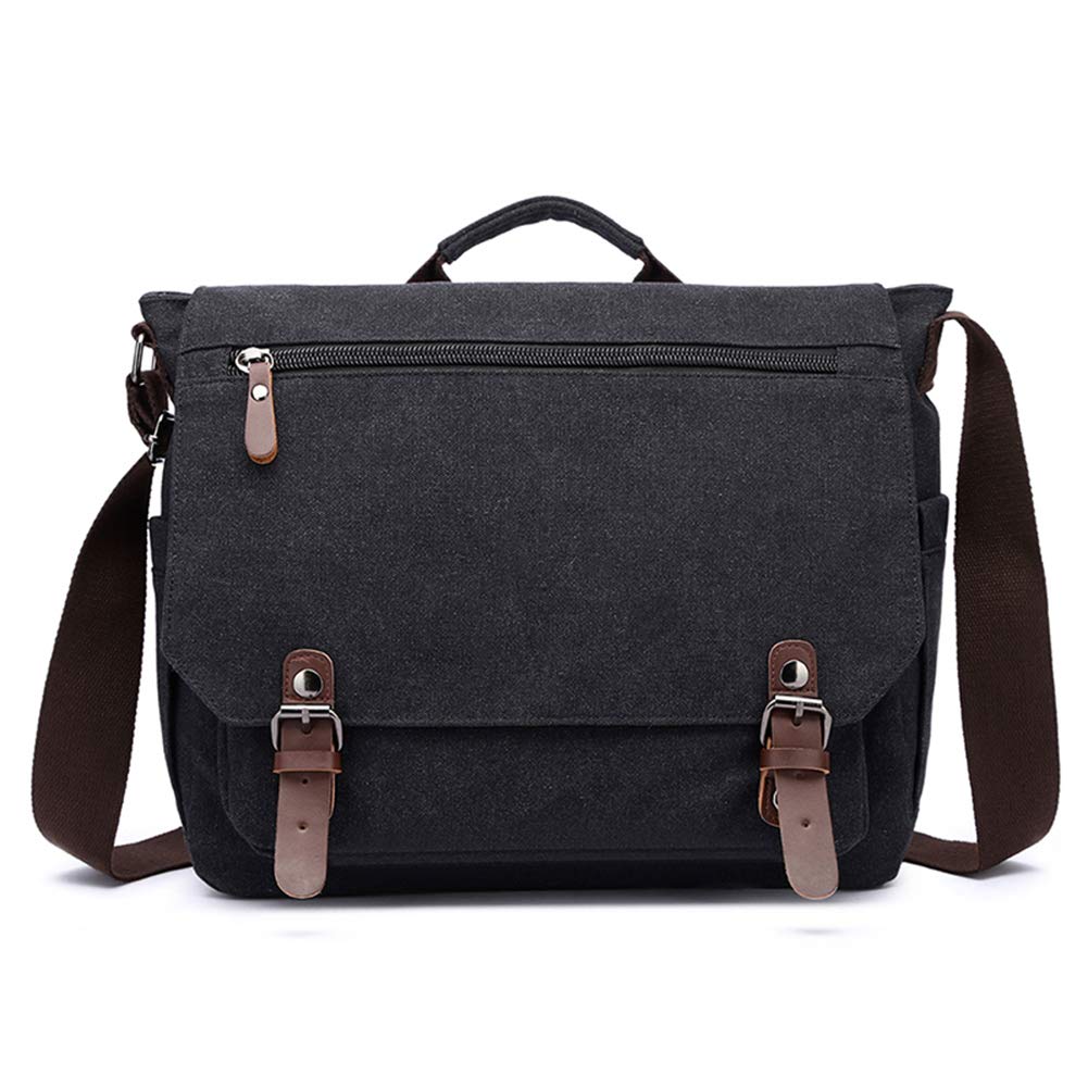 Waterproof Vintage Canvas Sholdr Messenger bag Briefcase Large Satchel Shoulder Bag Rugged Leather Computer Laptop Bag for 15.6Inch Laptop Business Briefcase