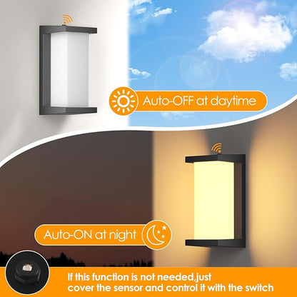 2 Pack Dusk to Dawn Outdoor Wall Lamp Porch Lights,3 Color Modern Exterior Lighting Fixtures,Outdoor Waterproof for Front Porch Light,LED Wall Mount Sensor Outside Lights for House,Garage,Yard
