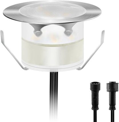 Led Deck Lights Outdoor Waterproof Low Voltage Stainless Steel 1W Outdoor Yard Garden Decoration Lamps Landscape Pathway Patio Step Stairs LED Cool White In-ground Lights(Silver Border,1 Pack)