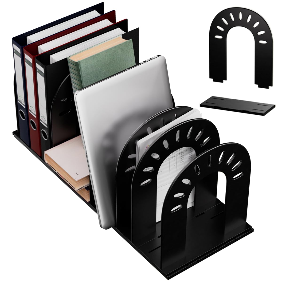 Adjustable Binder Holder for Desk — Expandable Vertical File Organizer,No-Tip Design, Holds 3-Ring Binders, Books & Folders,Home Office & Classroom Storage (Black)