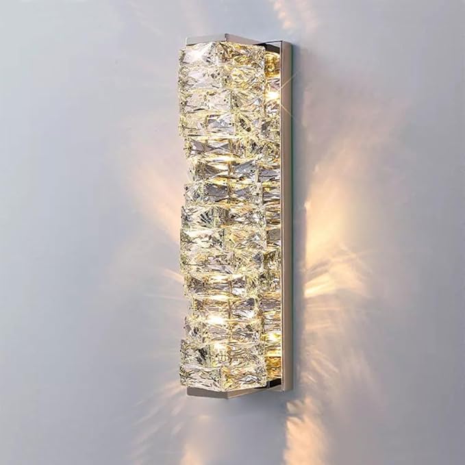 Modern Silver Crystal Wall Sconce, Adjustable Color Temperature LED Glass Wall Light, Luxurious Indoor Wall Mount Light Fixture for Bedroom Living Room Corridor Entrance Lighting