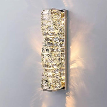 Modern Silver Crystal Wall Sconce, Adjustable Color Temperature LED Glass Wall Light, Luxurious Indoor Wall Mount Light Fixture for Bedroom Living Room Corridor Entrance Lighting