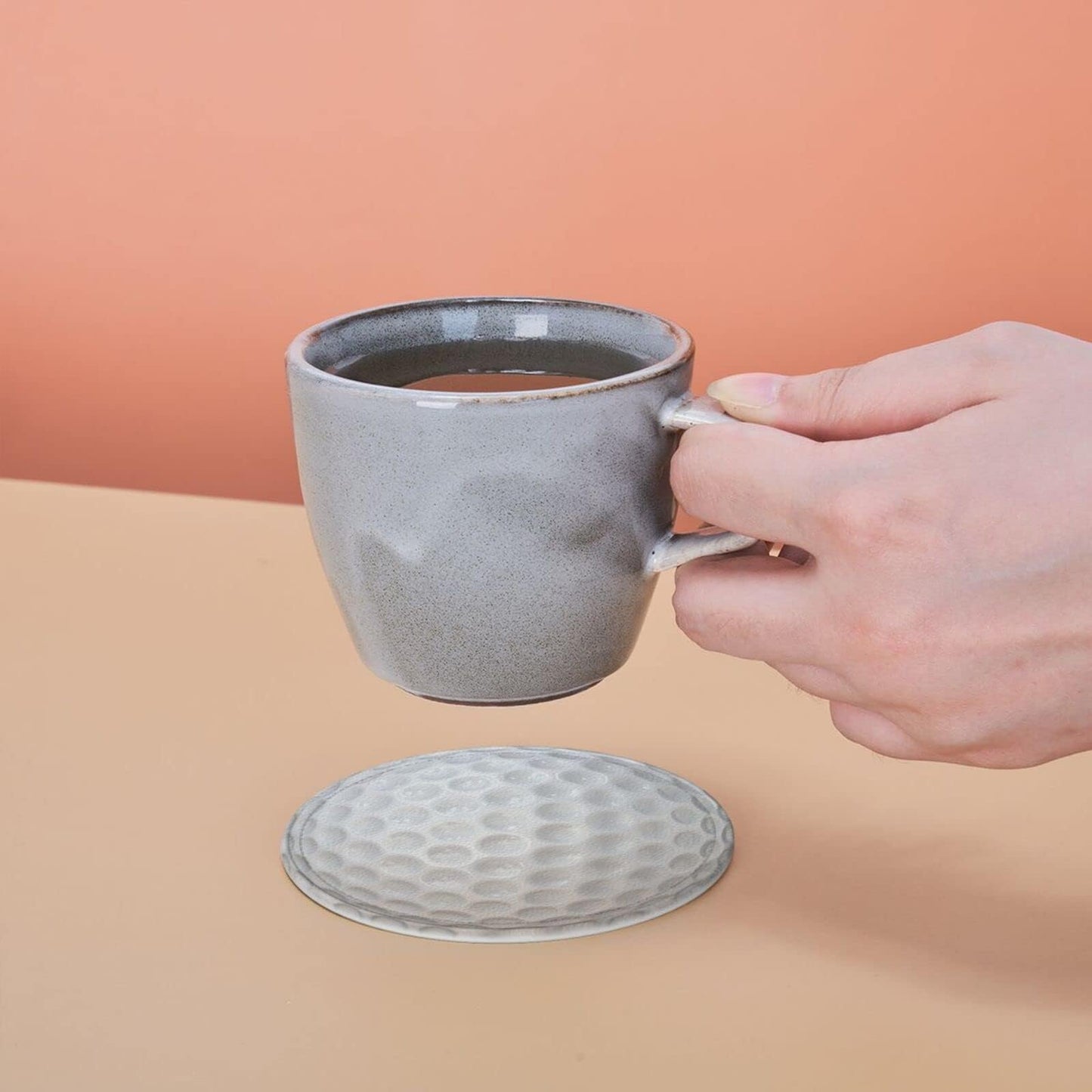 sunwarshile Coasters for Drinks with Holder Round Leather Coasters Set of 6 Cups Mugs Mat Pad for Home Kitchen Bar Light White
