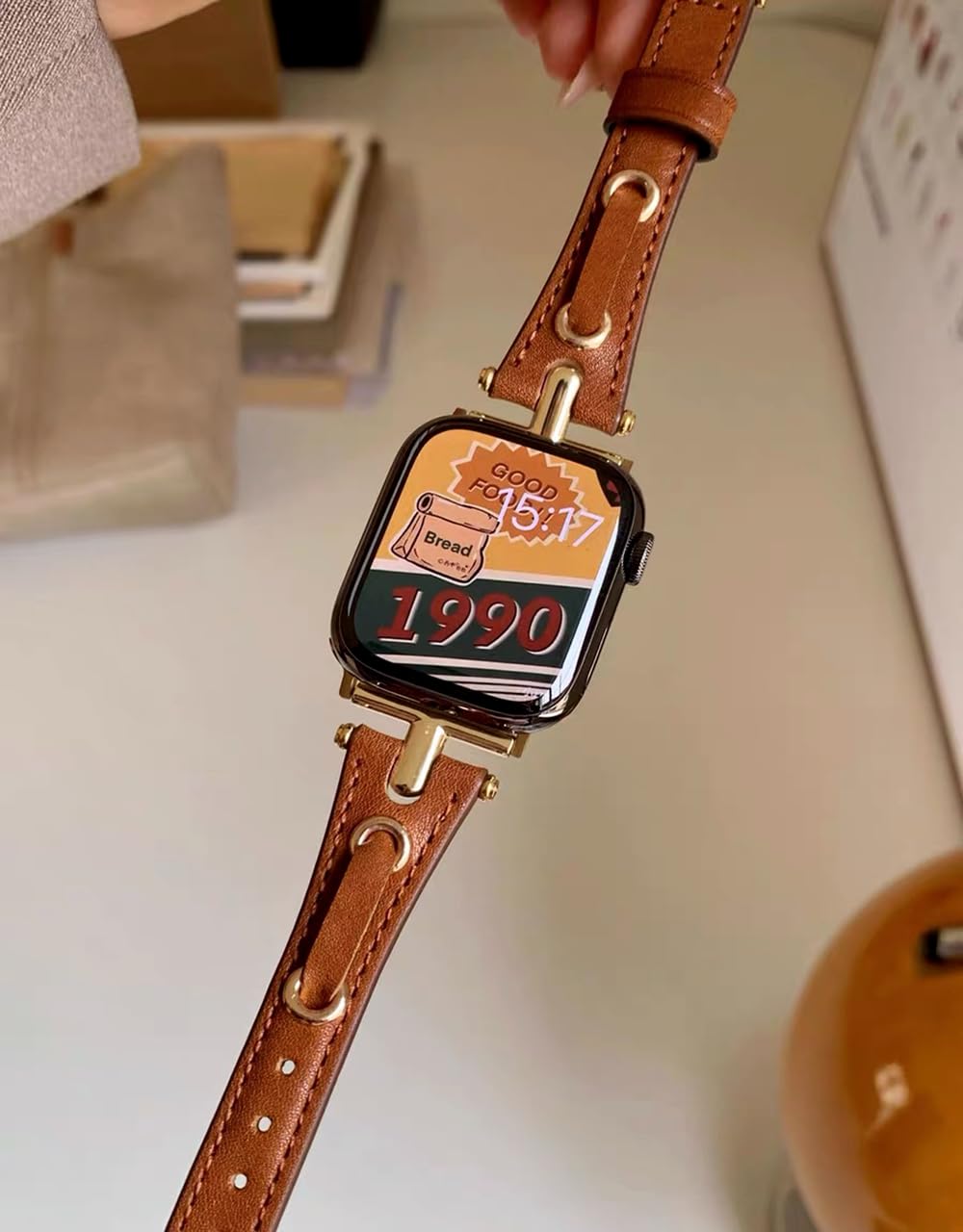 Brown Black Leather Band Compatible Apple Watch Gold Strap Women 38mm 40mm 41mm 42mm 44mm 45mm 46mm 49mm,Dressy Silver Slim Thin White Wristband for iPhone Watch Band Series 10 9 8 7 6 5 4 3 2 1 SE (Ultra 1 2)
