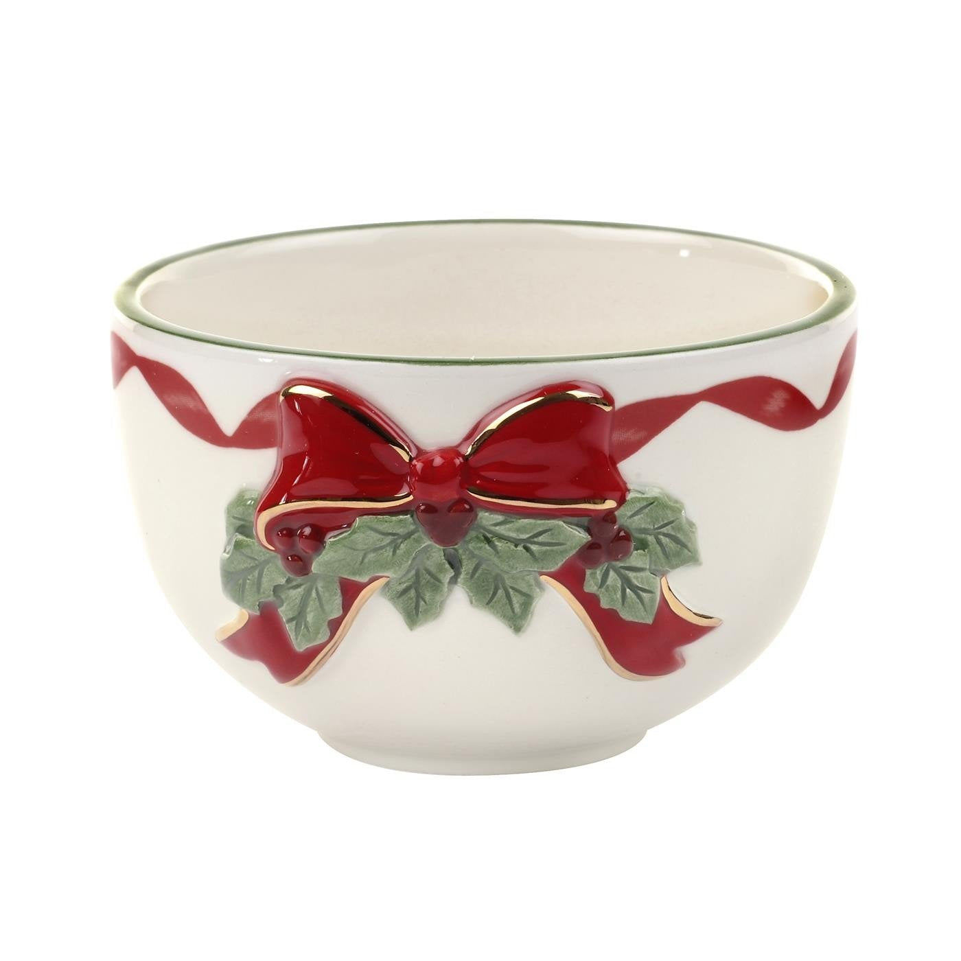 Spode Christmas Tree Ribbons Tea Light Candle Holder, 22K Gold Accents on Fine Earthenware, 3.75" Votive Candle Holder & Festive Holiday Decor - Ideal for Christmas Table Centerpieces