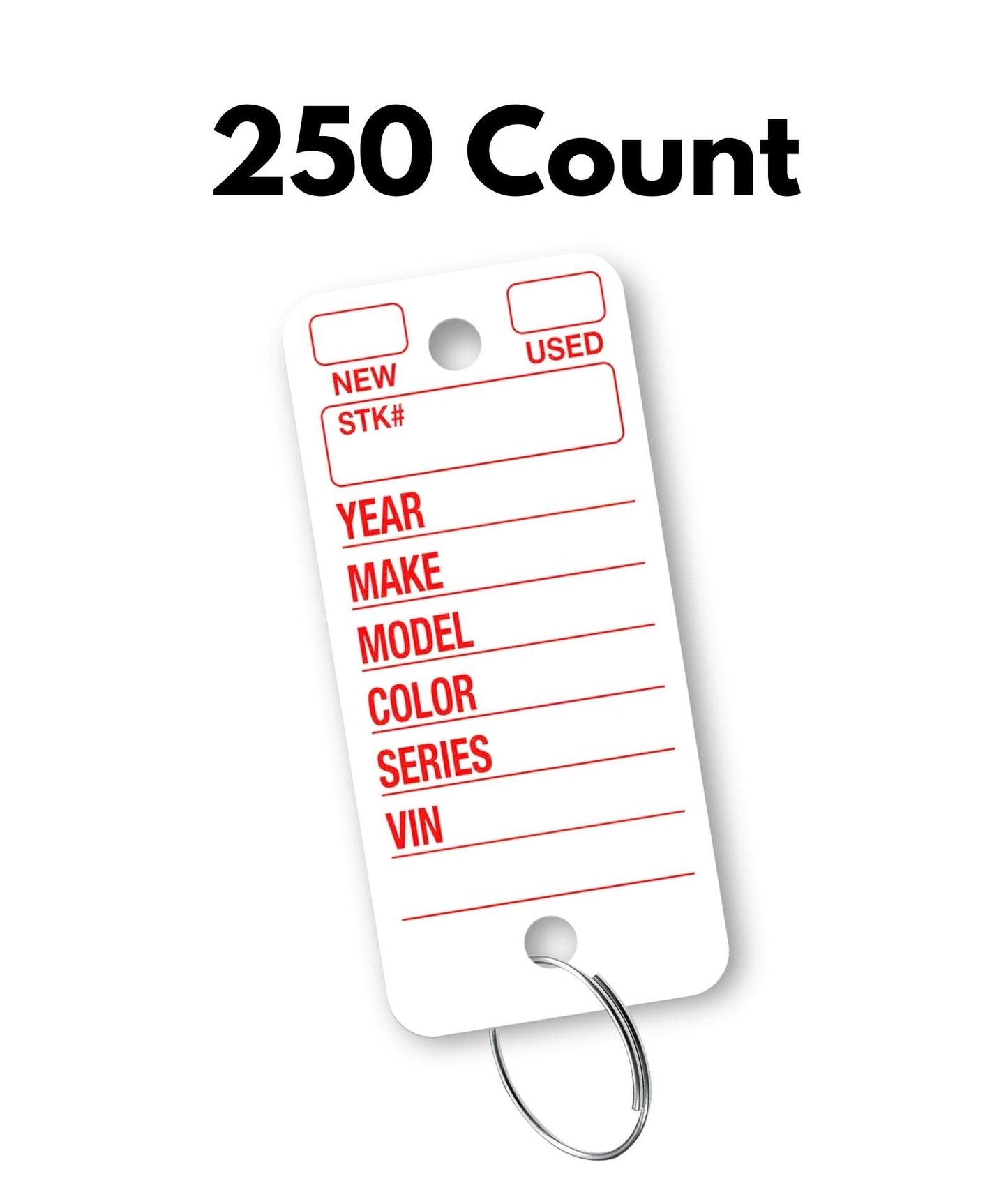 Poly Tag White Key Tags with Ring - 250 Count - Includes Rings and 2 Fine Point Pens - Plastic Car and Automotive Dealer Tags