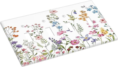 Rustic Wild Floral Vintage Watercolor Flower Quad Gang Toggle Light Switch Cover 4-Gang Wall Plates Decorative Electrical Switchplate for Home Bedroom Art Decorate