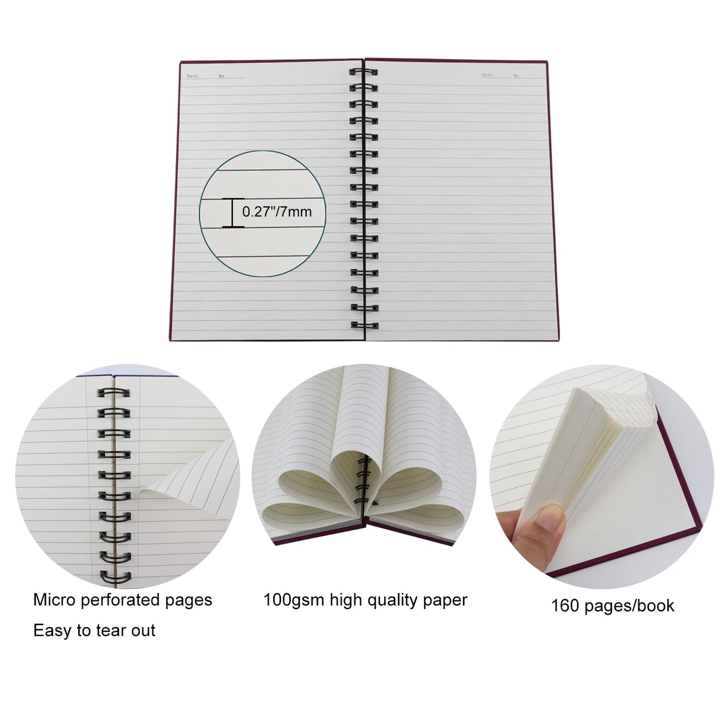 Aacehlh Spiral Notebook Journal,4 Pack A5 Hardcover Spiral Notebooks,5.7" x 8.5",160 Pages,100gsm Paper,College Ruled Journals for Study and Notes (Red, Green,Blue,Grey)
