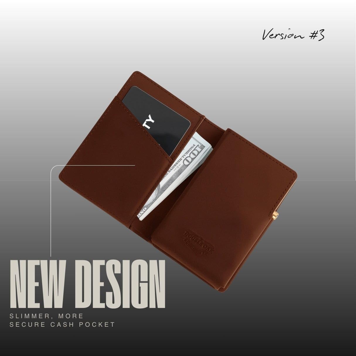Double Oak Essentials Pop-Up Cardholder - RFID Blocking Minimalist Leather Wallet for Men - Slim Design, Top-Grain Leather, Holds Cards & Cash (Brown w/Gold Cardholder)