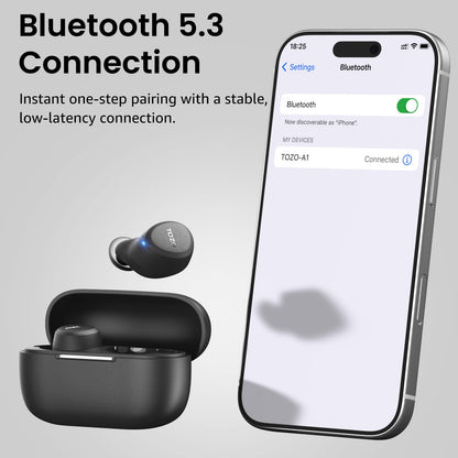 TOZO A1 Wireless Earbuds Bluetooth 5.3 Light Weight in Ear IPX5 Waterproof Headphones 2 Mic for AI Calls, Immersive Premium Sound Bass Headset with Charging Case, 32 Presets EQ Customization via App