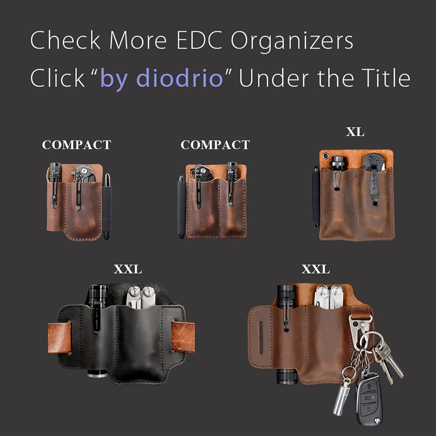 EDC Leather Knife Belt Sheath Tool Pouch, Small Tools Organizer, Fit Most 3.5" -4" Victorinox Knives, Fit 0.6" Wide Flashlights, EDC Holster, EDC Gear Carrier, Premium Leather. Chestnut.