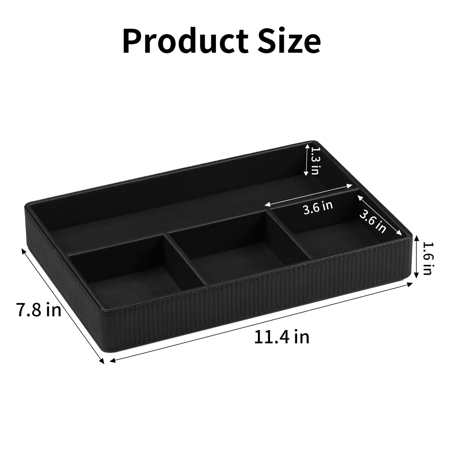 NICLNGSH PU Leather Valet Tray, Decorative Trinket Vanity Desk Drawer Organizer Tray, Perfume Dish Catch All Bowl for Keys, Nightstand Drawer Organizer Women Men with 4 Compartments (Black)