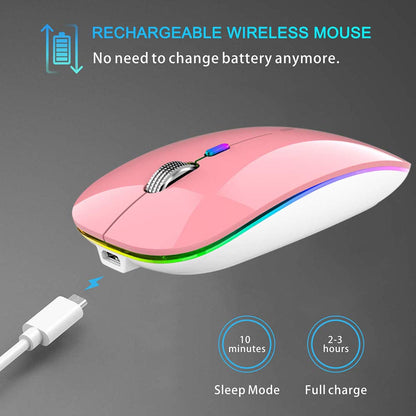 TENMOS Wireless Bluetooth Mouse, LED Slim (Bluetooth 5.1/5.0 + USB) 2.4GHz Rechargeable Silent Bluetooth Wireless Mouse with Type C Adapter for Laptop/MacBook/iPad OS 13 and Above (Matte Black)