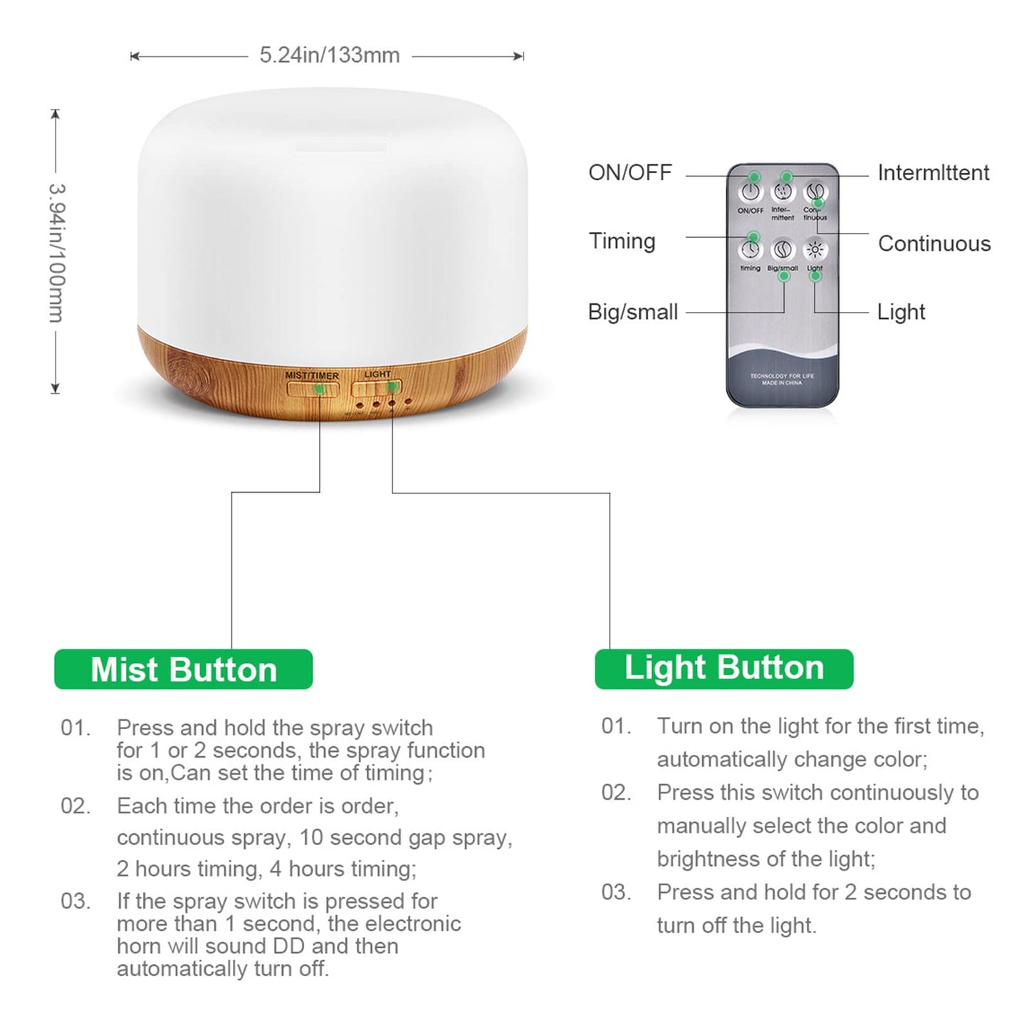 300ML Essential Oil Diffuser, Remote Control Ultrasonic Aromatherapy Oil Diffusers Cool Mist Humidifier, Waterless Auto-Off and 7 LED Light Colors for Bedroom, Yoga, SPA, Baby