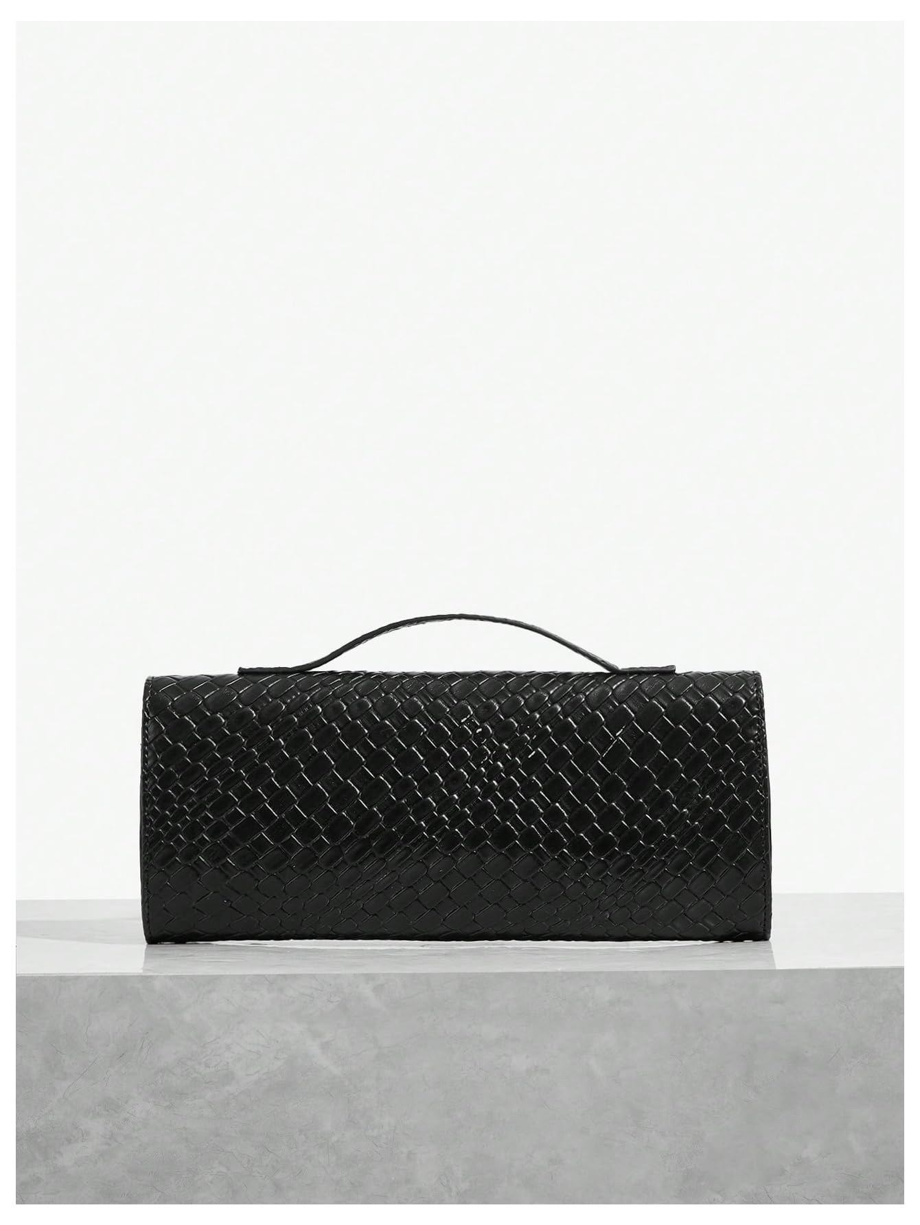 Floerns Women's Woven Leather Handbag Top Handle Formal Clutch Purse Evening Bag Black One Size