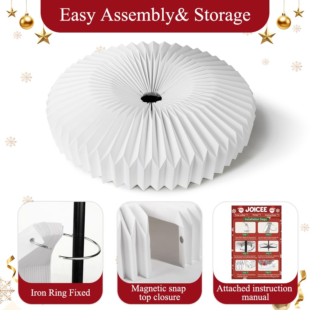 JOICEE Honeycomb Christmas Tree Collar,Foldable Paper Christmas Tree Ring Modern Tree Base Cover Basket Skirt Collars for Artificial Trees Christmas Holiday Home Decoration(White)
