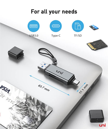 uni SD Card Reader, High-Speed USB C to Micro SD Card Adapter USB 3.0 Dual Slots, Memory Card Reader for SD/Micro SD/SDHC/SDXC/MMC, Compatible with MacBook Pro/Air, Chromebook, Android Galaxy