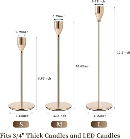 Gold Candlestick Holder French Gold Candle Holders for Table Centerpieces, Wedding, Party, Fits 3/4 inch Candles, Metal Taper Candle Sticks Holders Decor for Dinner, Home Decor (Set of 6)