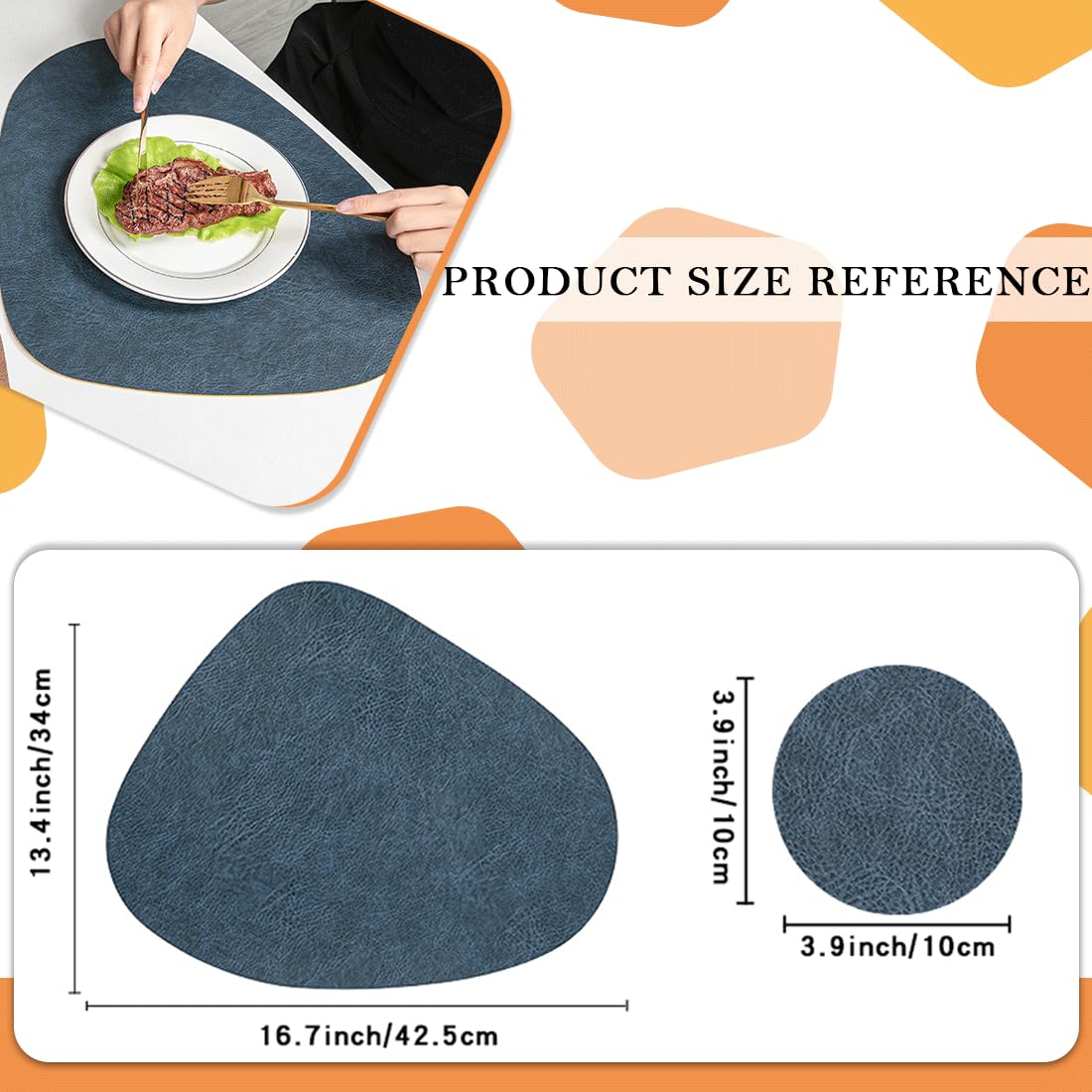 Lussenwert Faux Leather Placemats Set of 6 Waterproof Dual-Sided Placemats Heat Resistant Wipeable Place Mats with Coasters Non-Slip Dining Table Mats for Indoor Outdoor Gray Light Gray