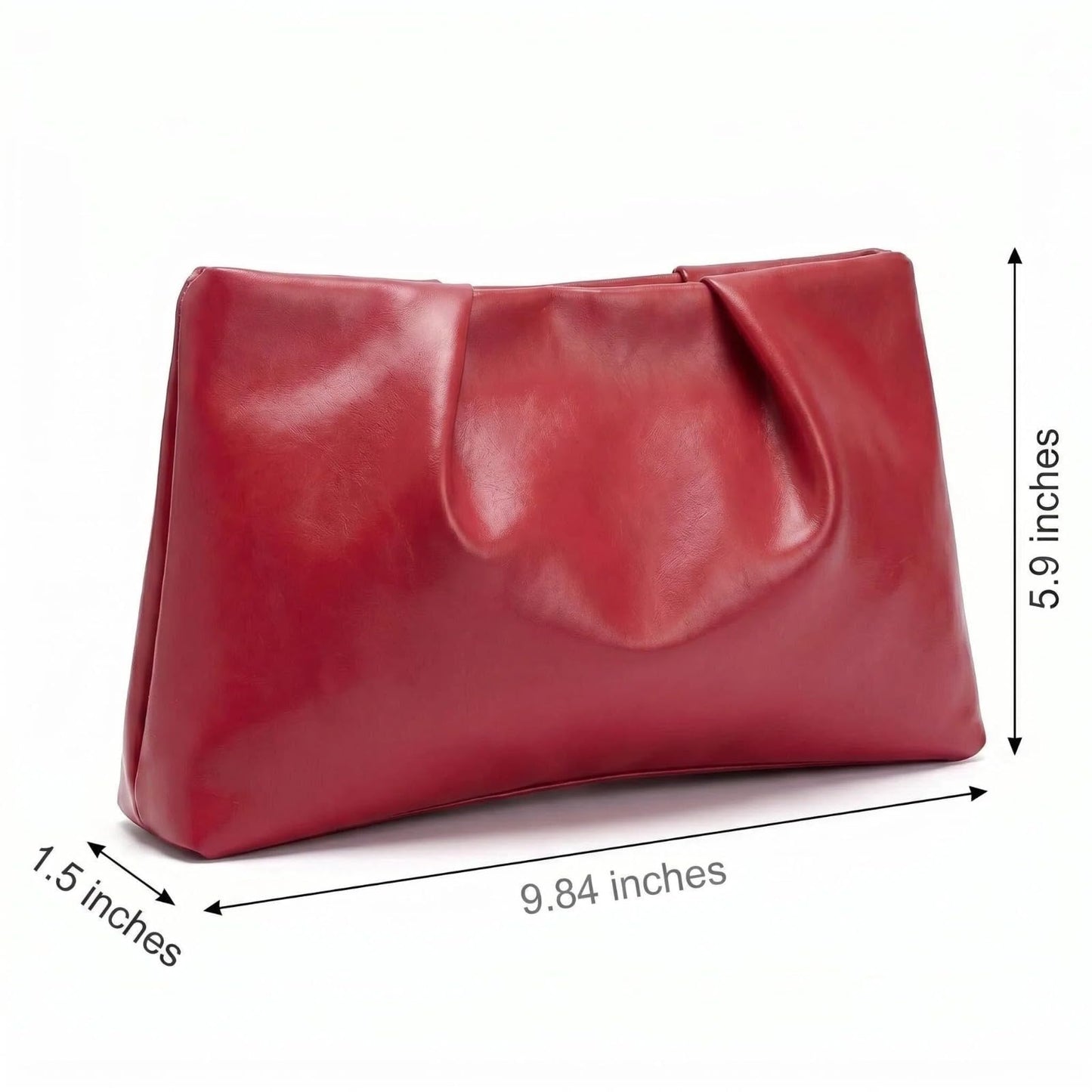 ARTLUXE Slouchy PU Leather Clutch Purse for Women Ruched Wine Red Evening Handbag with Zipper Closure for Wedding Cocktail Party and Business