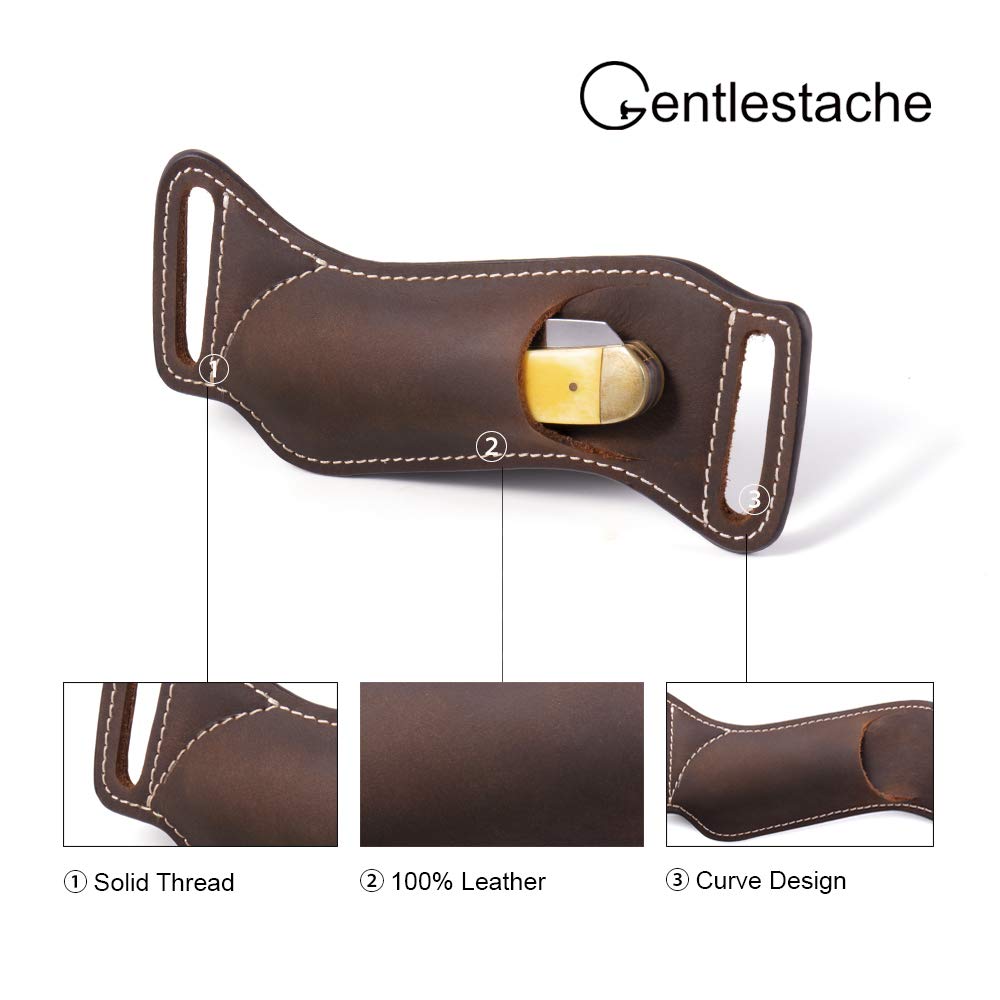 Gentlestache Leather Knife Sheaths for Belt, Pocket Knife Holder, EDC Sheath for Folding, Compact Draw Knife Holster Dark Brown