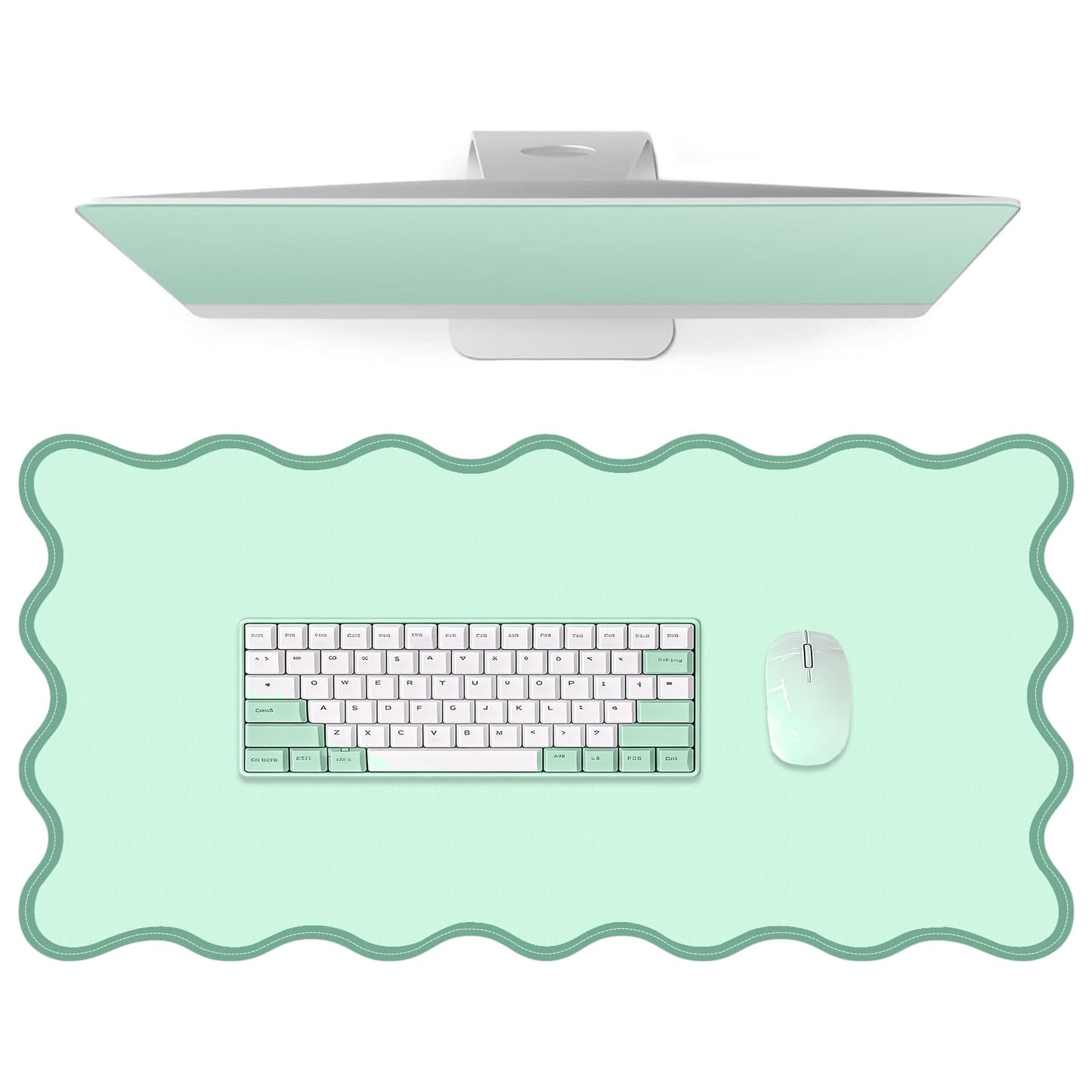 NXZGO Leather Desk Mat, XXL Large 31.4x15.7in Scalloped Gaming Mouse pad，Non-Slip Rubber Base Keyboard Pad Mousepad for Laptop Computer Game Home Office，Waterproof and Oilproof Desktop Mat I Gray