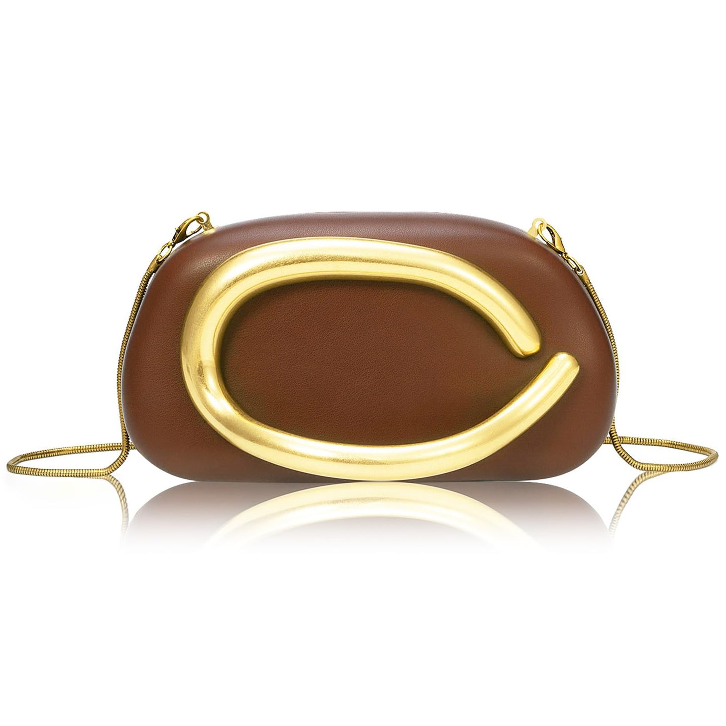 PU Leather Women's Evening Handbags Chocolates Clutch Purse Easy Match with Chain Crossbody Metal Decoration Shoulder Bag (Coffee)
