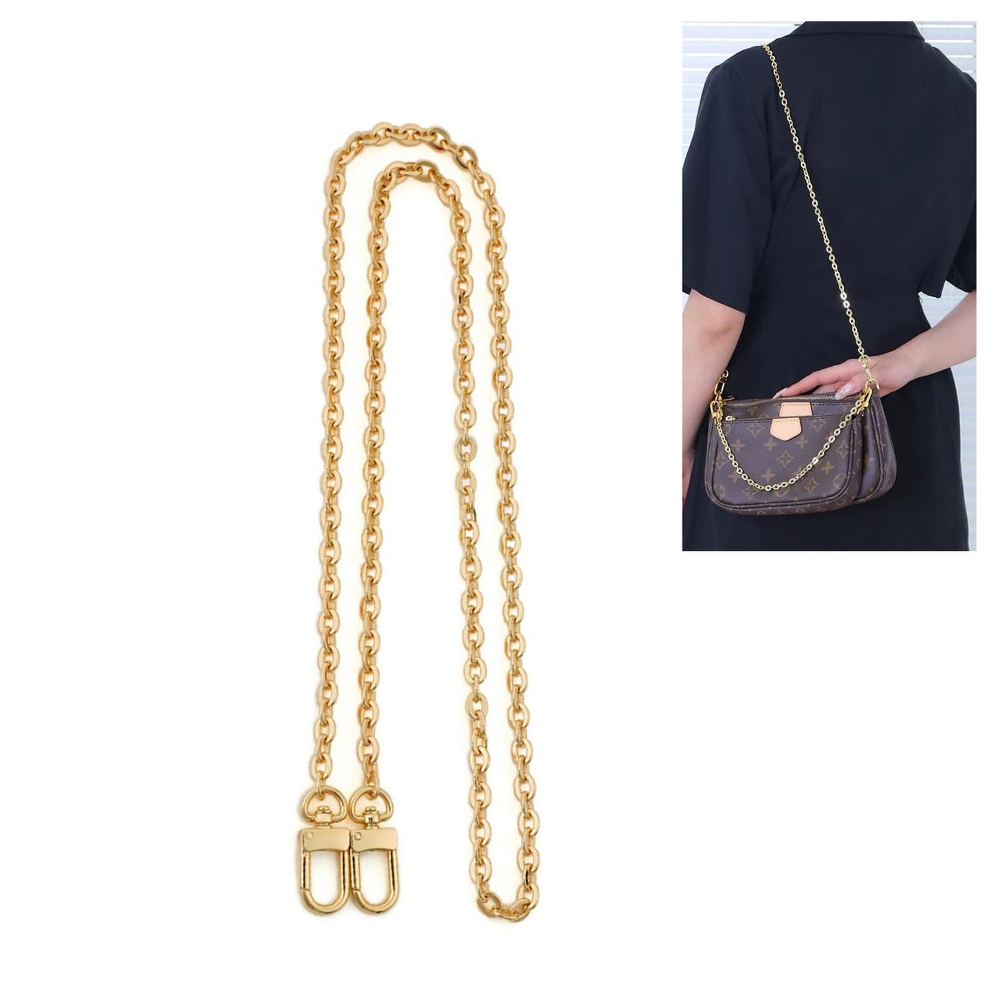 BEUDW Purse Chain Strap Crossbody Gold Chain Shoulder Bag Replacement Strap（Length:34.4inch）