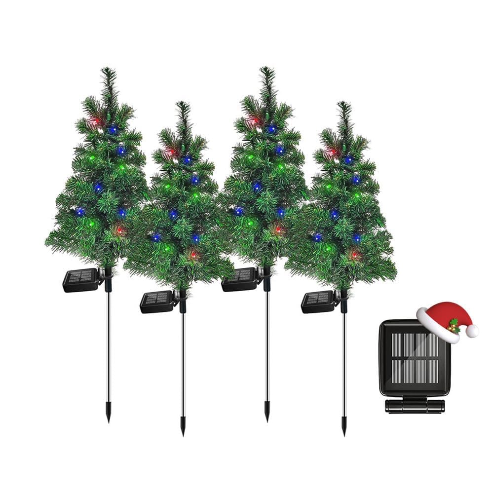 4PCS Solar Christmas Tree Garden Stake Lights Outdoor Waterproof Pathway Lights Xmas Tree Light for Lawn Patio Yard Front Porch Christmas Decor