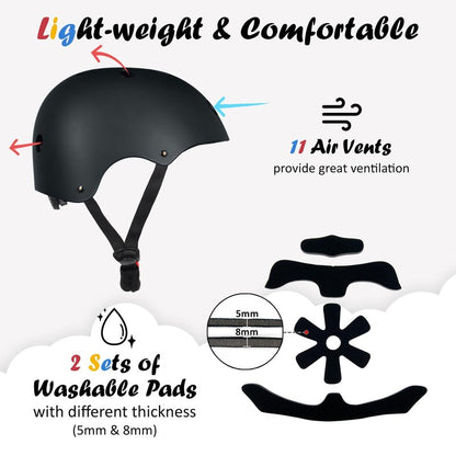 Kids Bike Helmet, Adjustable and Multi-Sport, from Toddler to Youth, 3 Sizes (Black)