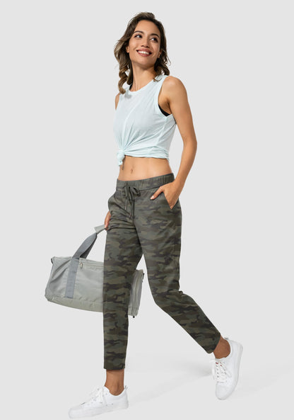 G Gradual Women's Pants with Deep Pockets 7/8 Stretch Sweatpants for Women Athletic, Golf, Lounge, Work Green Camo, 3X-Large